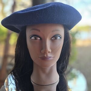 Beret Basque Navy Blue 100% Wool Vintage Beret